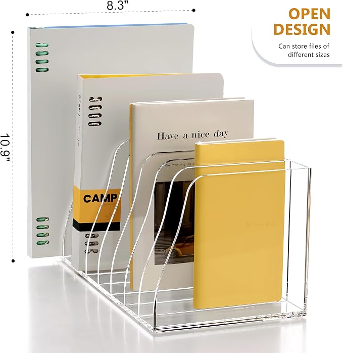 SANRUI Acrylic Desk File Organizer, 8 Slot Clear Magazine File Holder | Desktop Vertical Workspace Sorters, Folder Rack for Office Accessories Organization Storage - Image 3