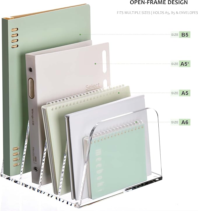 YUXUN Desk File Organizer Upright Clear Acrylic Desktop Organizer File Sorter Office Organization File Holder 4-Section Bookshelf for Home, Office & Classroom - Image 2