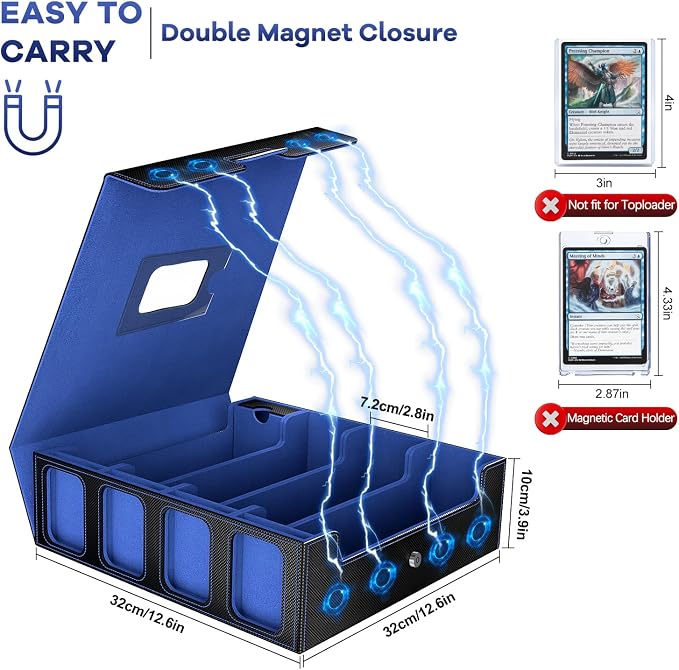3200+ Trading Card Storage Box with Commander Display, 4-Row TCG Card Box with Portable Handle, Compatible for TCG/MTG/Magic Cards, 30 Colorful Divider, 8 Supporters, US Design Patent (Black&Blue) - Image 5