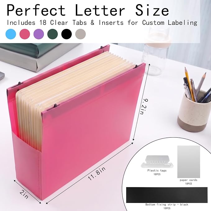 Hanging File Folders Letter Size, 2" Expanding Plastic Folders with Tabs | 18 Pack Heavy Duty Design, Extra Capacity Holds Up to 500 Sheets Each, for Office Files, Teacher Plans, and Home Documents - Image 6