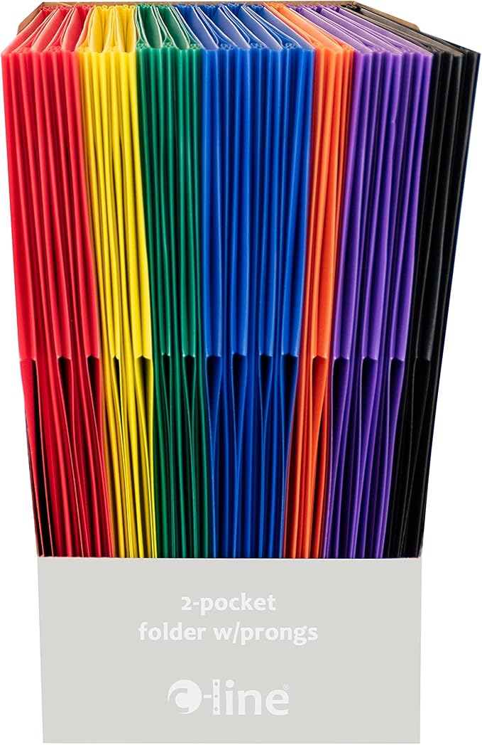 C-Line Two-Pocket Heavyweight Poly Portfolio with Prongs, For Letter Size Papers, Includes Business Card Slot, 1 Display Case of 36 Portfolios, Assorted Colors (33960-36) - Image 2