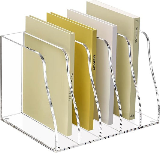 SANRUI Acrylic Desk Magazine Holder File Organizer Sorter,5 Slot Clear | B5 Size, Vertical Workspace Document Sorters, Folder Rack for Office Accessories Organization Storage by SANRUI