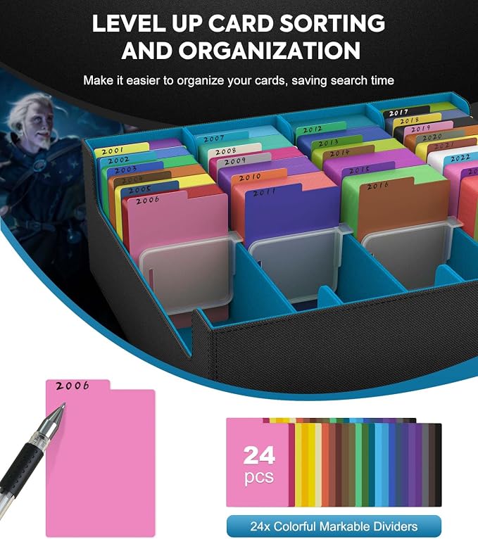 MoKo Trading Card Storage Box for MTG, 3000+ Card Organizer, Cyan | MTG Deck Box, w/ 24 Colorful Dividers & 4 Card Supporters, MTG Card Storage for Magic Game, TCG, PTG Baseball and Sport Cards - Image 5