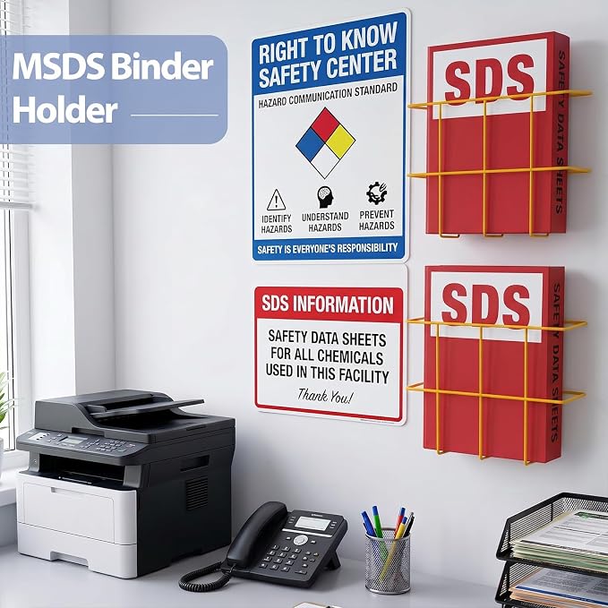 Nuenen 4 Packs Msds Binder Holder Wall Mount Msds Binder Rack Mounting Wire 3 Ring Storage for File Magazine Book Sheet Organizer Safety Display Office Home, 13.78 x 8.66 x 4.33 Inch - Image 4