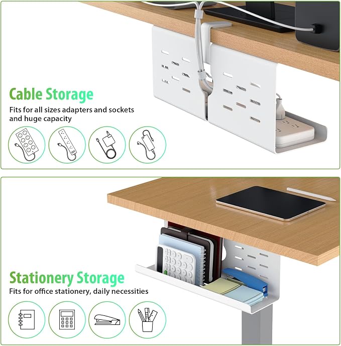 KEEGH 16 in Under Desk Cable Management Tray, Capacity Cable Tary, 3 Pack | No Drill Clamp Mount, Heavy Metal, Cord Management Tray for Home Office, Gaming Desk, Standing Desk, White - Image 4