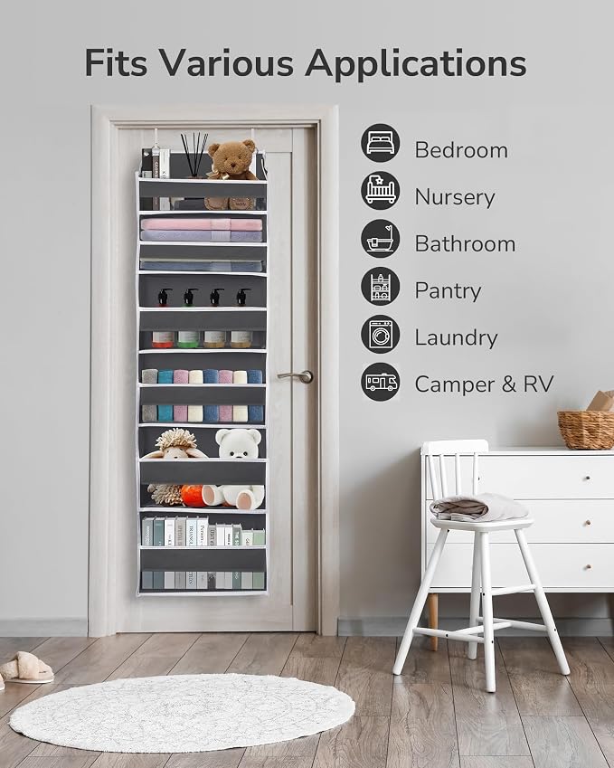 ULG Over The Door Organizer with 6 Large Pockets 12 Side Pockets, 50lbs Weight Capacity Door Hanging Organizer for Bedroom, Bathroom, Pantry, Nursery Storage, Dark Gray - Image 8