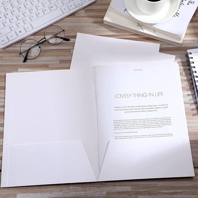 Jutom 50 Pcs 2 Pocket Glossy Paper Folders Glossy Paper Laminated Portfolios, Letter Size, Presentation Folders with Pockets for Office Teacher Worker Supplies(White Color) - Image 6