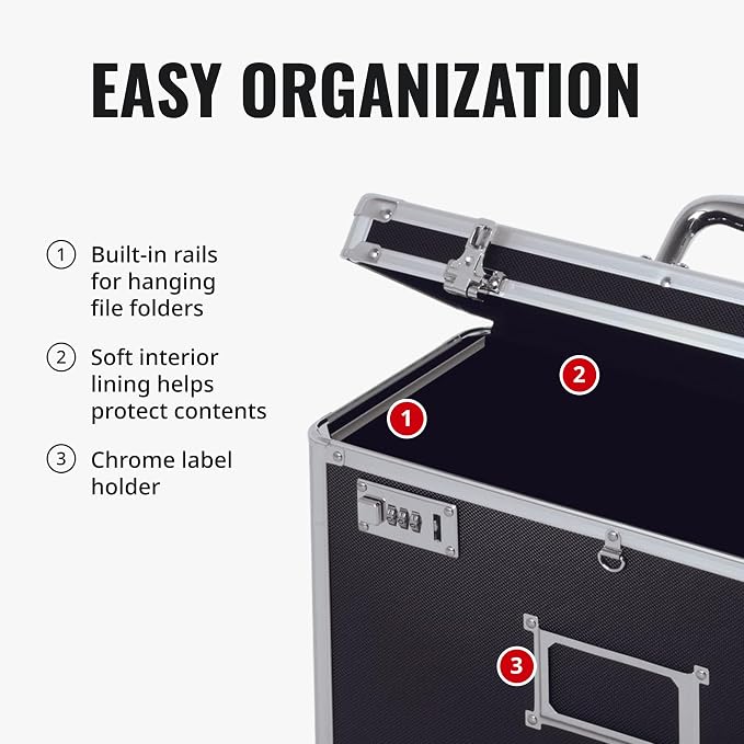 Vaultz File Organizer Storage Box - 14 x 7.25 x 12 Inch Legal Size, Portable Locking Storage Totes with Dual Combination Locks for Filing Office Documents - Black | Dual combination locks for added security, portable design for filing office documents,... - Image 12