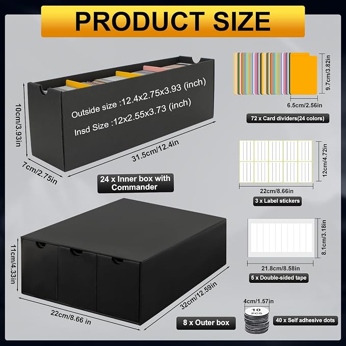 Trading Card Storage Box, Includes 24-600 CT Boxes & Card Dividers, + Trading Card Organizer for Collectible Card Games, for TCG, MTG, PTCG, Baseball Cards, with Labels & Tapes - Image 2