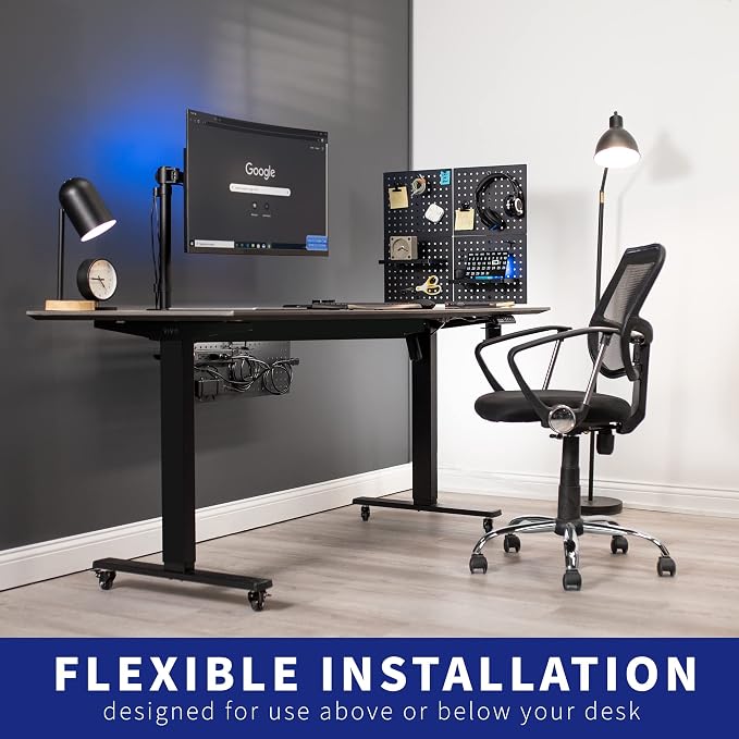VIVO Black Clamp-on 20 x 24 inch Desk Pegboard, PP-DK24B | Steel Privacy Panel, Magnetic Peg Board, Office Accessory Organizer, Above or Under Desk Placement - Image 4