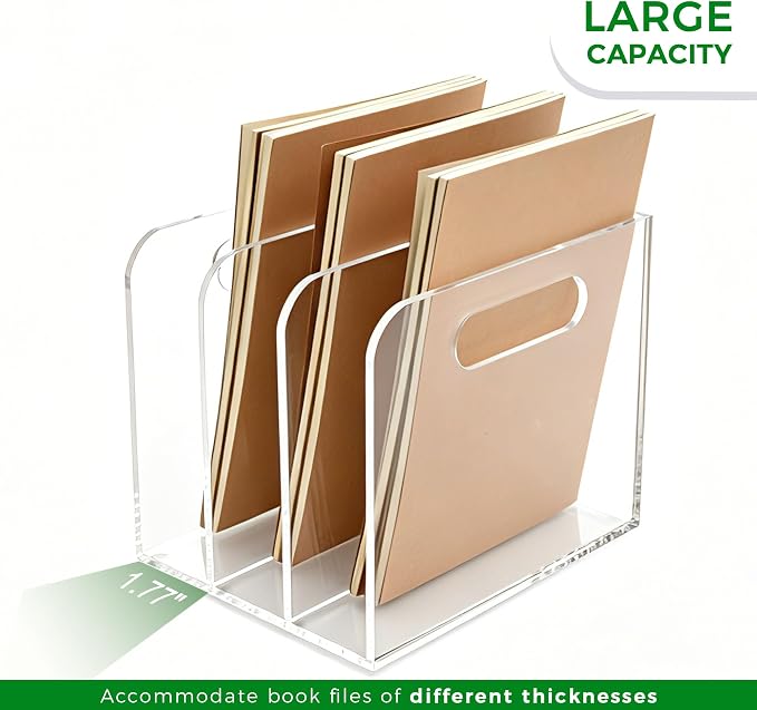 Lovemolly 3-Slot Clear Acrylic Magazine File Holder, Vertical Desk Organizer with Handle – No-Assembly Document Sorter for Office & Home, 7.48 x 6.69 x 6.3 in - Image 6