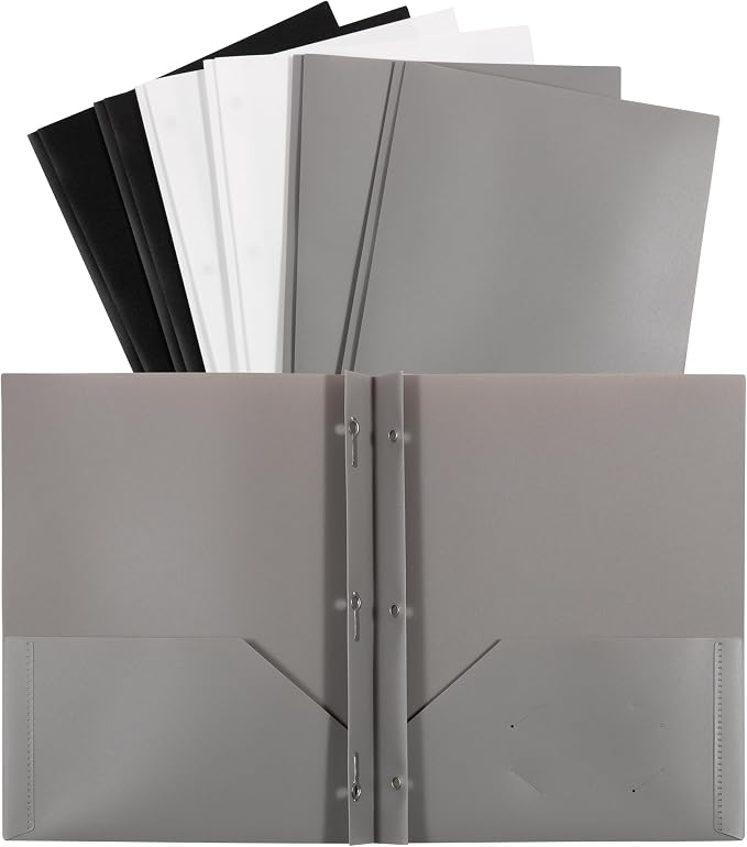 JAM PAPER Plastic Color POP Folders - 2 Pocket Durable Folders with Metal Prongs Fastener Clasps - Assorted Business Colors - 6/Pack - Image 8