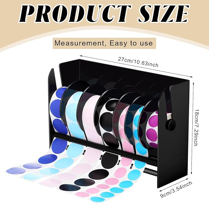 Qilery Adjustable Label Dispenser Acrylic Roll Sticker Dispenser Sticker Holder Organizer Label Stand for Holding Office Home Journal Business Use(7 Disks Black) - Image 2