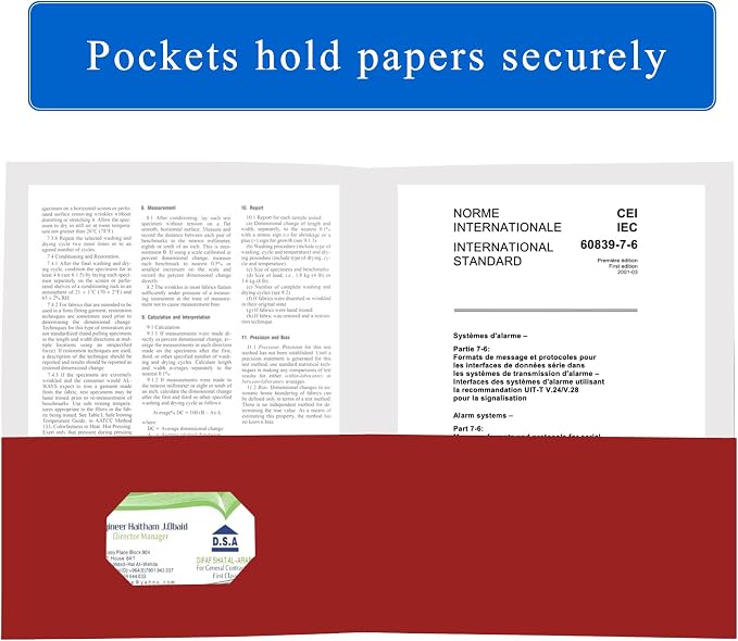 Zzrywuty 50 Packs Paper Red Folders with Pockets for Students,Businessmen and Office Workers,Letter Size,Two Pocket Folders with Card Slot for Office,Business,School Supplies - Image 3