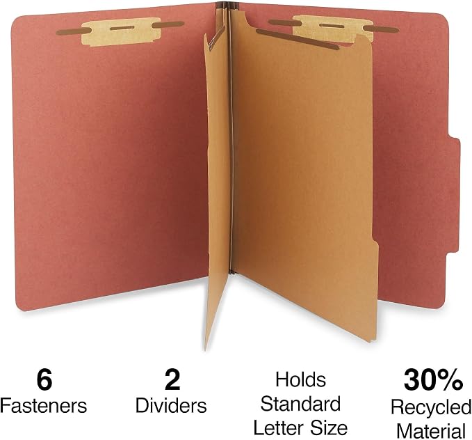 Staples 60% Recycled Pressboard Classification Folders, Letter Size, 2‑Dividers, 2.5" Expansion, Brick Red – 40/Carton - Image 2