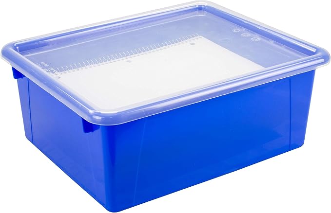 Storex Letter Size Deep Storage Tray – Organizer Bin with Non-Snap Lid for Classroom, Office and Home, Assorted Colors, 5-Pack (62542A05C) - Image 8
