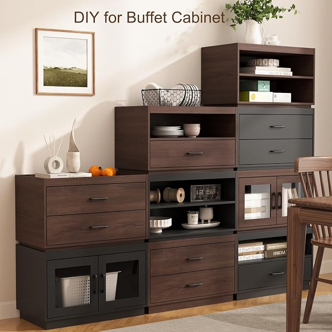 Stackable Storage 2-Shelf, 28" Wide Storage Bins with Open Compartment for Closet Organizers, Wood Stackable Closet Organizer Modern Large Stackable Storage Units for Living Room Hallway, Black | Closet Organizers, Wood Stackable Closet Organizer Moder... - Image 8