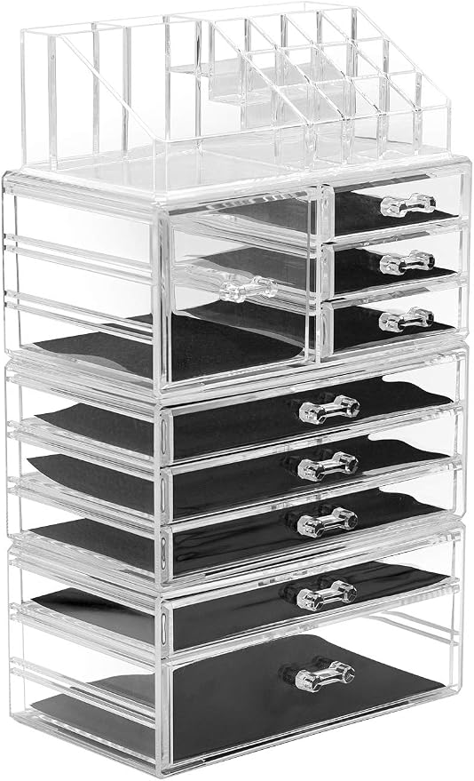 Sorbus Large Clear Makeup Organizer - Detachable 4-Piece Jewelry & Make Up Organizers and Storage Set - Spacious Cosmetic Display Tower - Makeup Organizer for Vanity, Bathroom, Dresser & Countertop by Sorbus