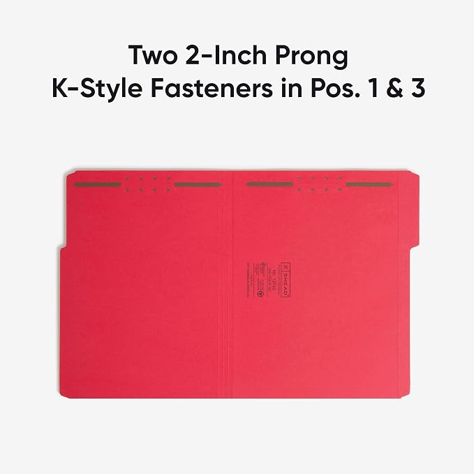 Smead Fastener File Folders, Reinforced 1/3-Cut Tabs, 2 Fasteners, Letter Size, Red, 50 per Box (12740) - Image 6