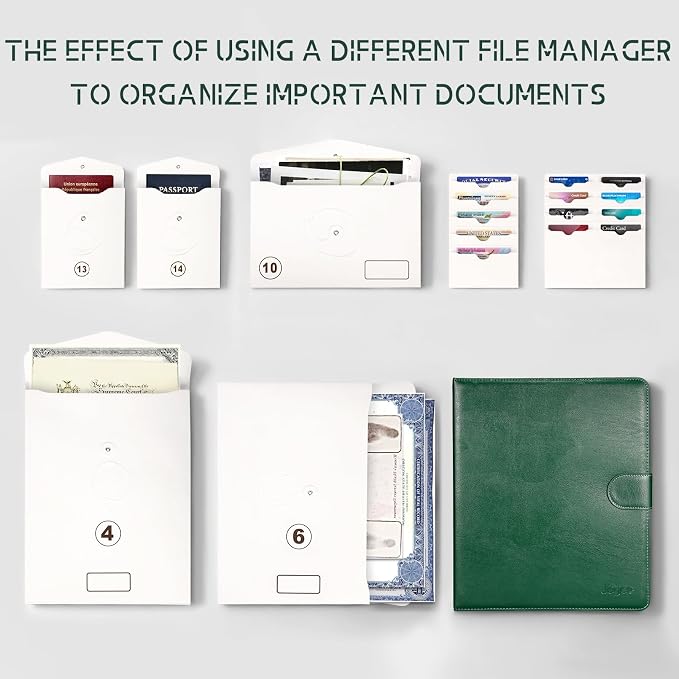 JOYCE Important Document Organizer 14 Expanding Pockets,Olive Green | Waterproof leather binder with 13 Card Slots for Passports, Birth Certificates, Tax Files and Wills - Image 5