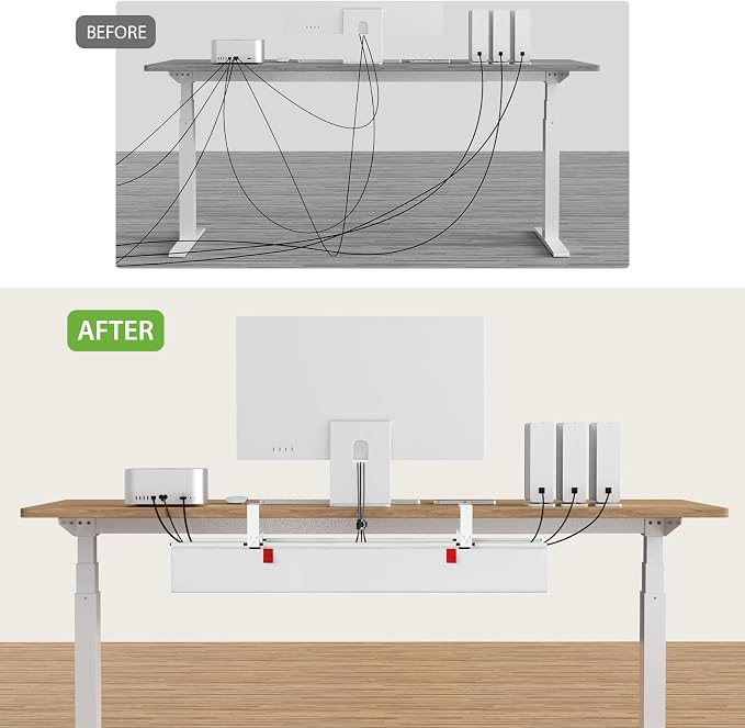 KEEGH Large No Drill Under Desk Cable Management Tray 36 in, White | Clamp/Screw Mount, Supports Up to 70lbs, Fabric Wire Management Gaming/PC Cable Raceways, Cord Hiders for Office/Home - Image 7