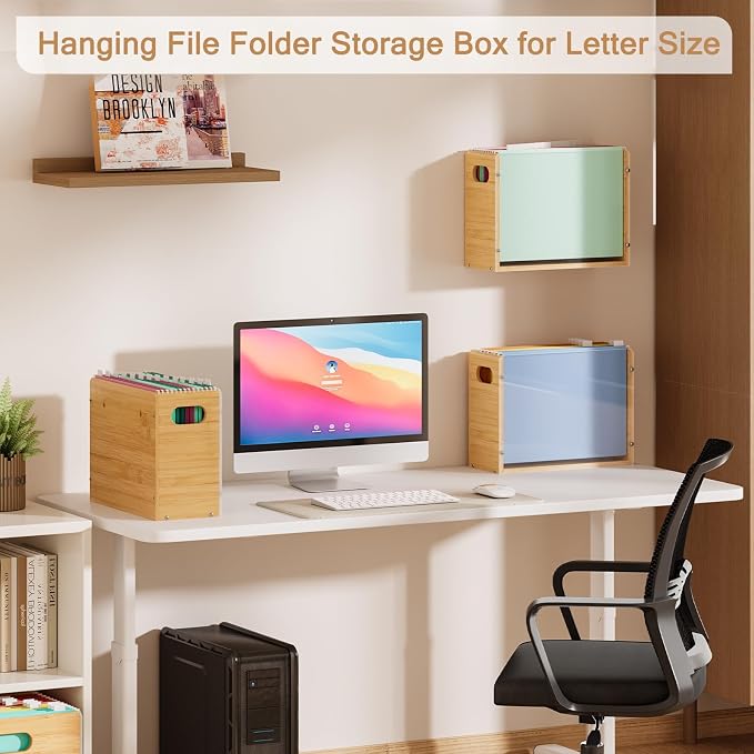 Sbanmao Acrylic Wall File Organizer, Hanging File Folder Organizer with Handle, Bamboo File Box File Crate Storage Box, Portable Filing Organizer for Home Office Classroom (Letter Size, 2 Pack) - Image 3