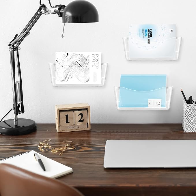 Colarr 6 Pack Expandable Pocket Wall File Holder Plastic Hanging Wall Organizer Space Saving Wallmount File Holder for Office Mail Letter Magazine(Clear) - Image 5