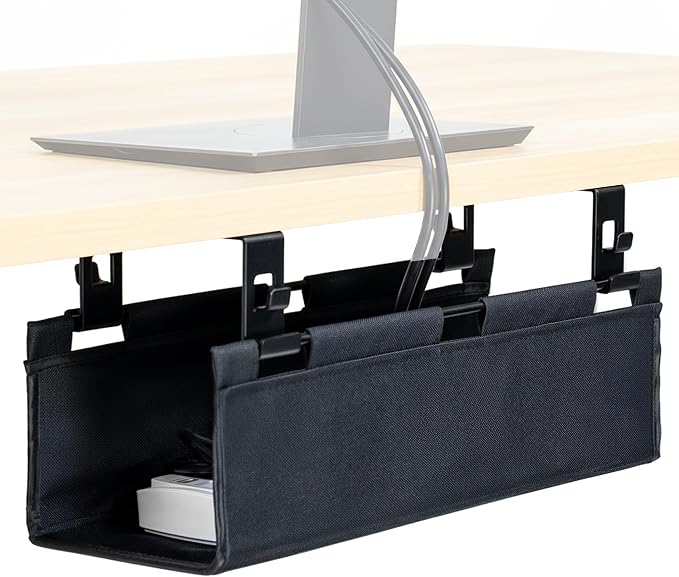 VIVO Screw-on Under Desk 16 inch Fabric Cable Management Tray, Wire Concealer, Power Strip Storage, Workspace Organization, Easy Fold Down Access, Black, DESK-AC16F-S by Unknown