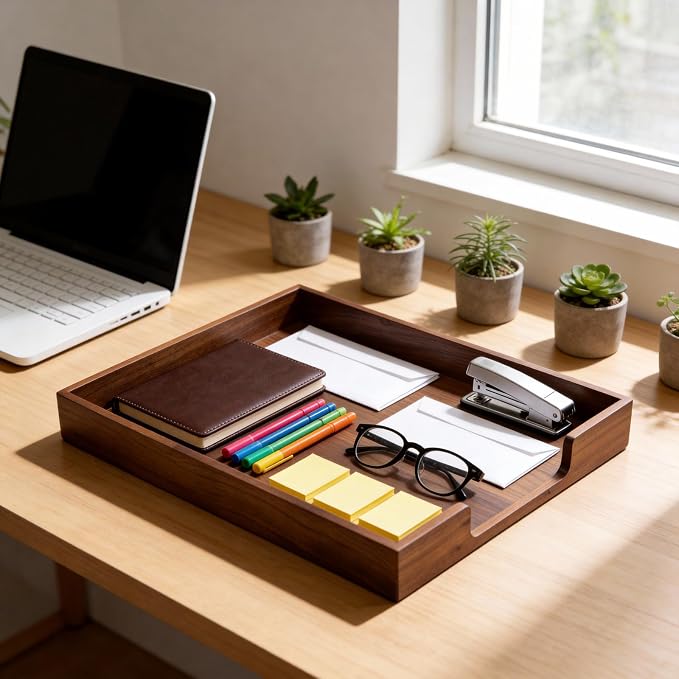Bamber Wood Letter Tray Wooden Desk Organizer Paper Document File Tray for Office Supplies Collection Folders Notebooks, Black Walnut - Image 7