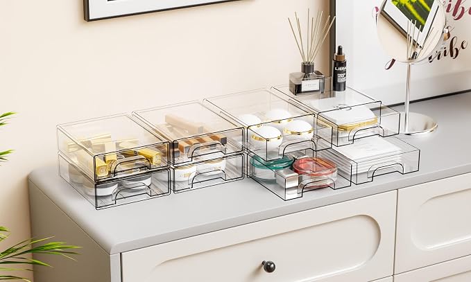 12 Pack Clear Stackable Storage Drawers,2.2'' Acrylic Drawer Organizers for Countertop,Office Supply Organizer and Makeup Organizer,Small Plastic Drawers For Pen,Art Crafts Storage,Stationary - Image 2