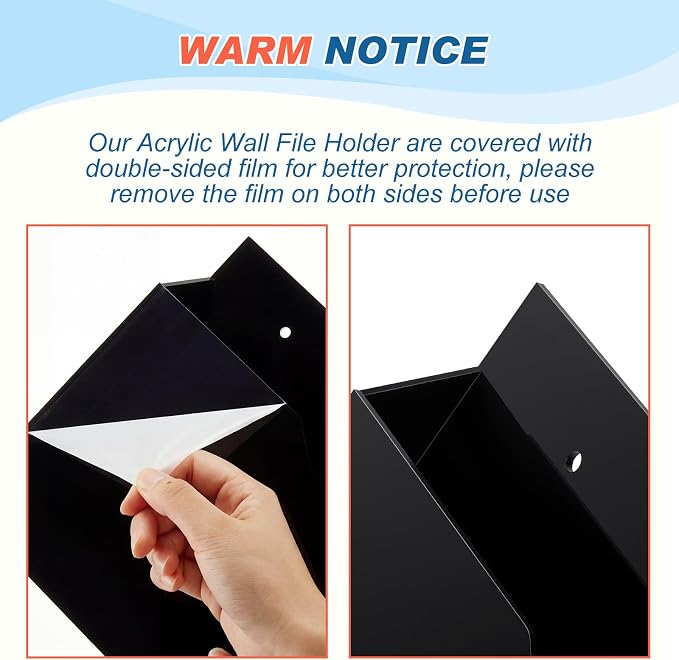Feifeiya 2 Pcs Black Acrylic File Holder Wall Mount Mail Magazine Organizer File Holders with Screw Wall Office Document Storage Magazine Brochure (14"x8.3"x2.4", Widening Horizontal, Black ) - Image 4