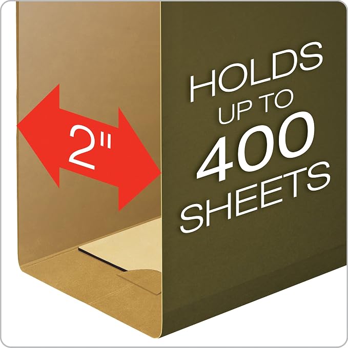 Pendaflex Extra Capacity Reinforced Hanging File Folders, 2", Legal Size, Standard Green, 1/5 Cut, 25/BX (4153x2) & Recycled Hanging Folders, Legal Size, Standard Green, 1/5 Cut, 25/BX (81622) - Image 3