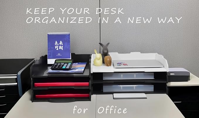 18.31" W × 12.68" D × 8.66" H Large Capacity Desktop File Organizer, Sturdy Stackable Wood Paper Sorter, Premium Letter Document Mail Storage Holder – Black & White（3 Tier-Horizontal） - Image 5