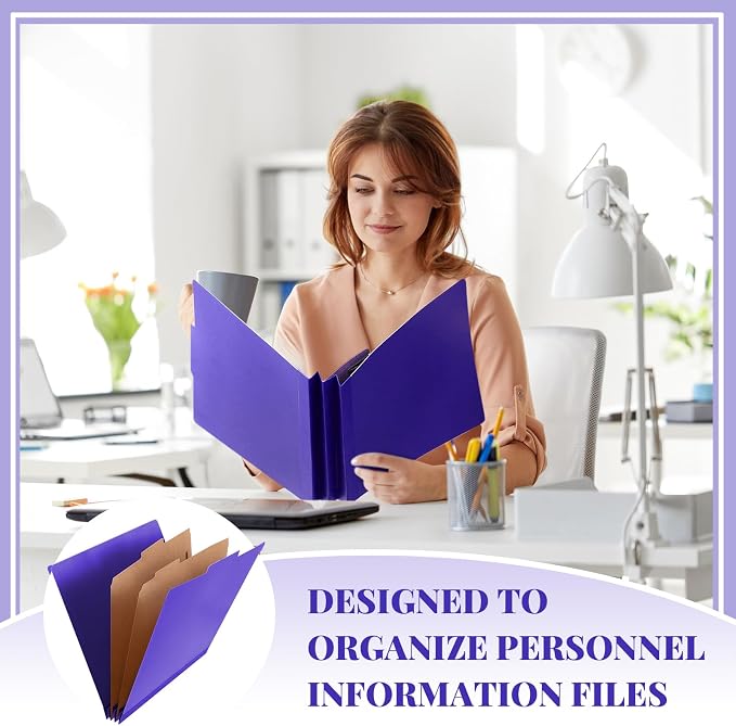 Skyygemm 24 Pcs Classification Folders Letter Size Bulk - 2 Dividers Pressboard File Folder with 3. 5 Inch Expansion, 2 Prongs Fastener, Heavy Duty Office File Organizer for Teacher Medical (Purple) - Image 6