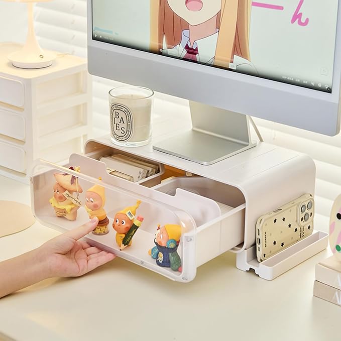 Monitor Stand Riser Small, Computer Monitor Stand with Drawer and Display Minifigures, Computer Desktop Stand with Lights, Removable Elevated Structure, Compatible with Computers, Desktops, and Laptops - Image 5