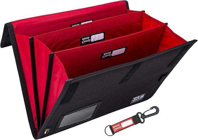 Rough Enough Expanding File Folder, Accordion Document Organizer, Black | Water-Resistant, 13 x 10 in for A4/Letter, 3 Dividers with Name Tags, Pen Loop & Card Slot, Portable for Work, Home & Travel by REROUGHENOUGH
