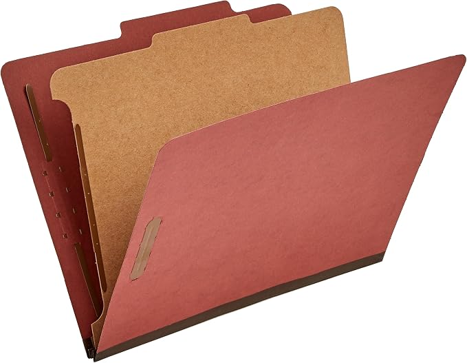 Amazon Basics Classification File Folder, 1 Divider, 2" Embedded Fasteners, Letter Size, 100% Recycled Material, Red, 10 Count by AmazonBasics