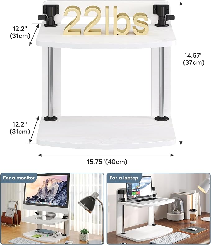 15.6 14 13.3 Inch Laptop Computer Monitor Stand Riser for Reduced Neck Strain, Adjustable Height Desk Shelf Organizer Monitor Riser Stand for PC Monitor Laptop - Withe - Wood Grain, MR01-L - Image 6