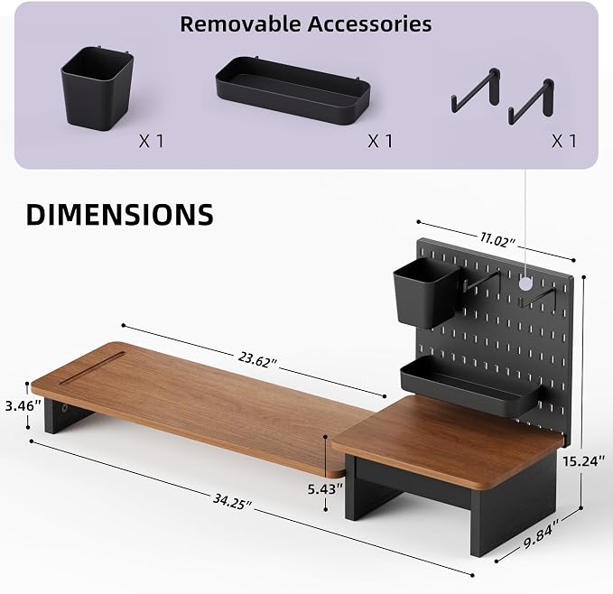 AFOOYO Monitor Stand Riser,Computer Monitor Stand with DIY Pegboard and drawer for Laptop,PC,Computer,Printer,Walnut Finish - Image 7