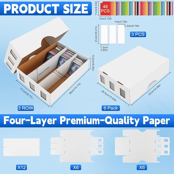 6 Pack Trading Card Storage Box, 14000+ Count Card Storage Box with 48 Card Divider White Sports Card Storage Box Cardboard Card Organizer Box Bulk Card Case Trading Card Box for Sports Card Collector - Image 2