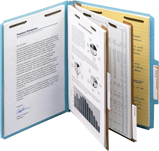Smead Blue Classification File Folders for Documents, Letter Size, 2 Inch Expansion, 2 Dividers, Durable Pressboard for Legal and Office Files, Blue, 10 Pack (14021) - Image 3