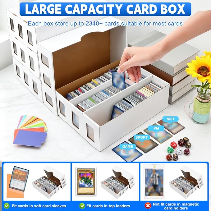6 Pack Trading Card Storage Box, 14000+ Count Card Storage Box with 48 Card Divider White Sports Card Storage Box Cardboard Card Organizer Box Bulk Card Case Trading Card Box for Sports Card Collector - Image 4