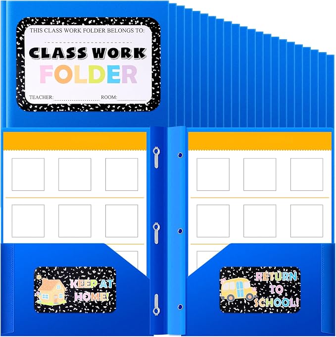 Affrolling 24 Pcak Take Home Folders with 2 Pockets 3 Prong Homework Privacy Folders and Composition Sticker Pocket Paper File Folder for Students Classroom School Teachers Parents (Blue) by Affrolling