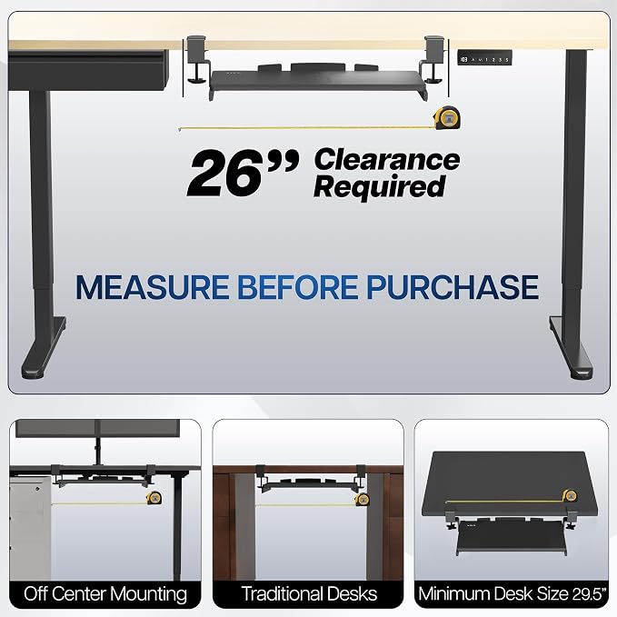 VIVO Small Keyboard Tray, Under Desk Pull Out with Extra Sturdy C Clamp Mount System, 20 (26 Including Clamps) x 11 inch Slide-Out Computer Platform Drawer, White, MOUNT-KB05ES-W | Keyboard Tray for Typing, Slide Out Platform, Extra Sturdy C-Clamp Moun... - Image 4