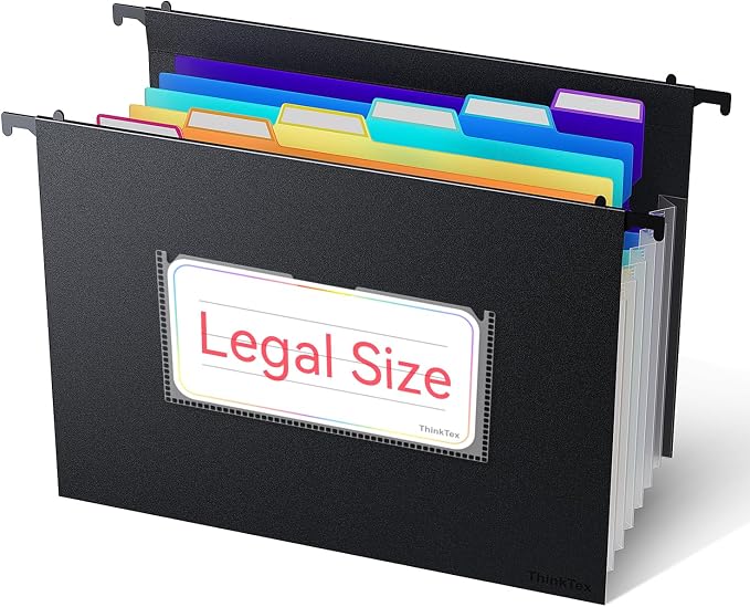 ThinkTex Plastic Expanding Hanging File Folders, 7 * 1.2" Accordion Pockets | Large Capacity, Multi-Color Tabs, Legal Size for Filing Cabinet - 1 Pack by ThinkTex