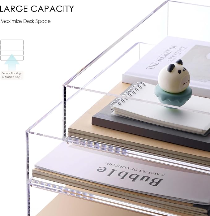 Acrylic Desk Organizer, Stackable Paper Organizer Letter Tray, 4-Tier | Clear Desk Organizers and Accessories, Office Supplies Organizer for Files, A4 Paper, Books, Mails, Office Classroom Home - Image 7
