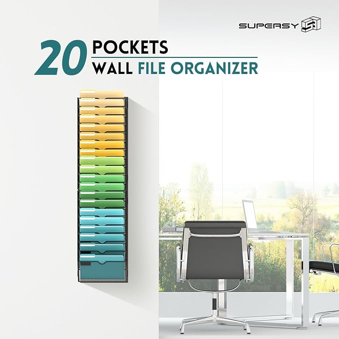 20 Tier Wall File Organizer, Hanging Wall Mounted Mail Organizer with Label Slots, Metal Mesh File Holder Magazine Rack for Office, Home, School or Classroom, Black - Image 7