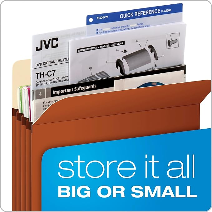Pendaflex® Extra-Strong Acid-Free File Pockets, Letter Size, 5 1/4" Expansion, 30% Recycled, Red, Box of 50 - Image 6