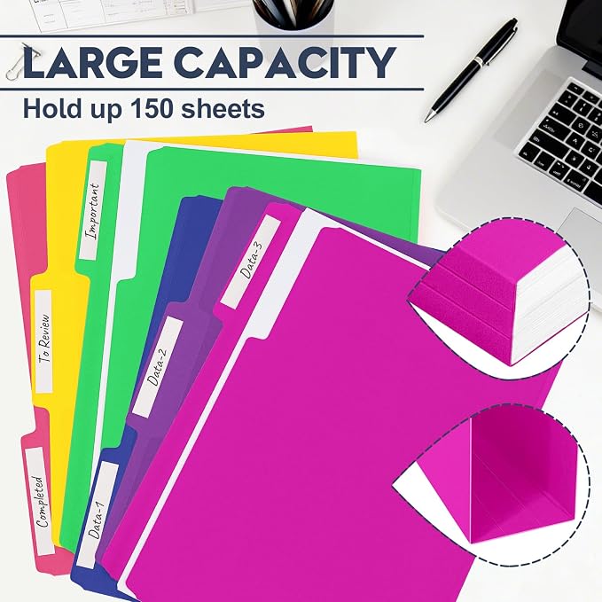 File Folders,150 Pack Colored File Folders Letter Size,8.5" x 11",1/3 Cut Tab Bulk Durable Paper Folders with Blank Labels,Assorted 6 Colors Folders for Office Business School Home Use - Image 4
