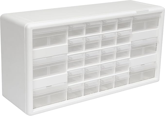 Akro-Mils 26-Drawer Plastic Storage Cabinet, 20" W x 6" D x 10" H, White | Plastic Cabinet w/ Drawers for Garage Organization, Beads, Building Bricks Storage, Teacher Toolbox, Makeup Organizer, 10126 by Akro-Mils
